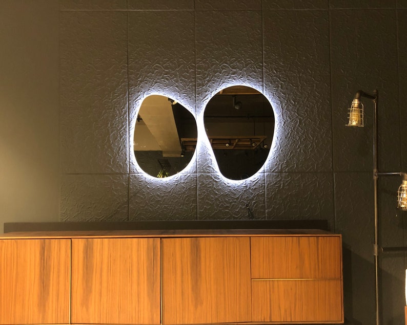 Asymmetrical Set of Mirror With Led Lights Irregular Etsy
