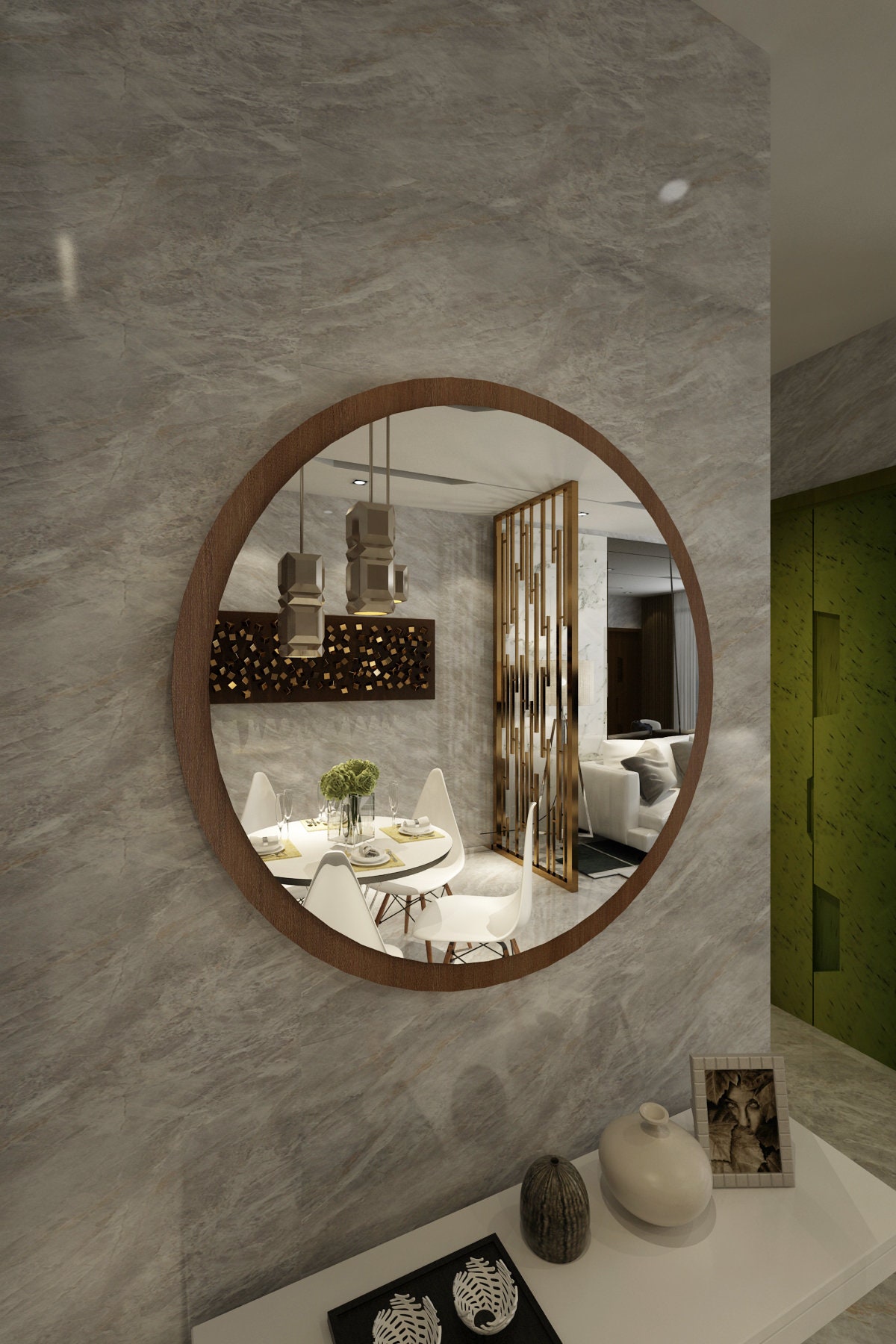 Runder brauner Spiegel für Wand/ Moderner Spiegel/ für | Etsy