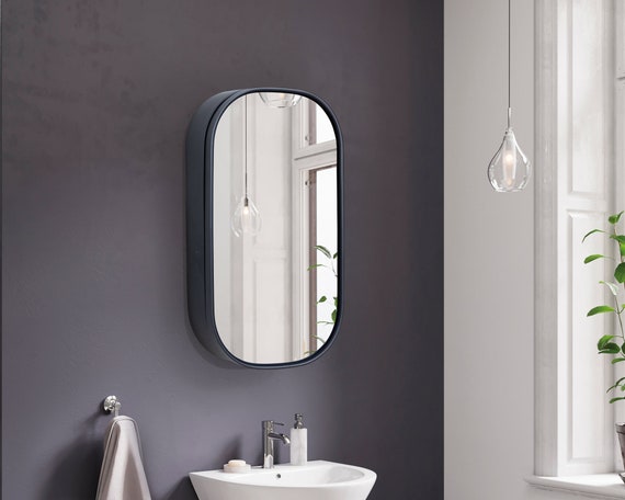  ZenStyle Armario de espejo de baño montado en la pared,  gabinete de pared de baño blanco de una sola puerta, gabinete de medicina  con espejo y estantes interiores ajustables para baño