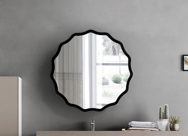 Round Mirror With Bathroom Wall Mounted Wood Mirror Etsy