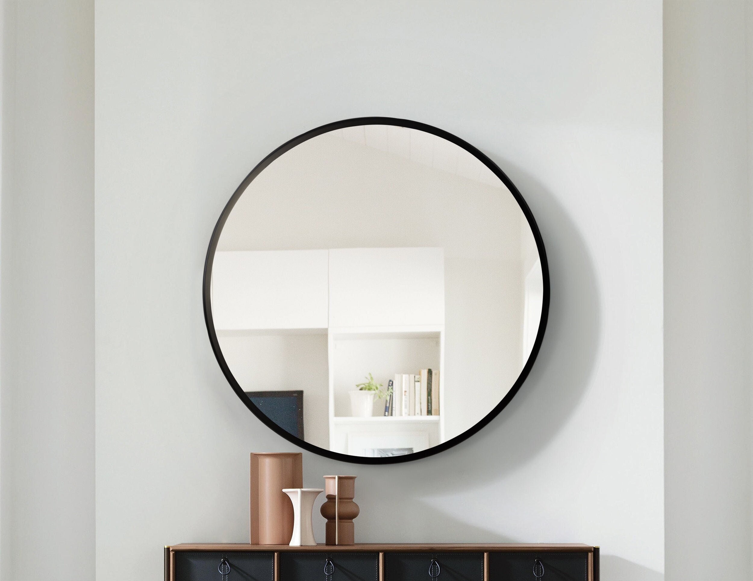 Espejo redondo con marco de madera maciza, espejos circulares de 26  pulgadas para decoración de pared, espejo redondo de madera para baño, sala  de