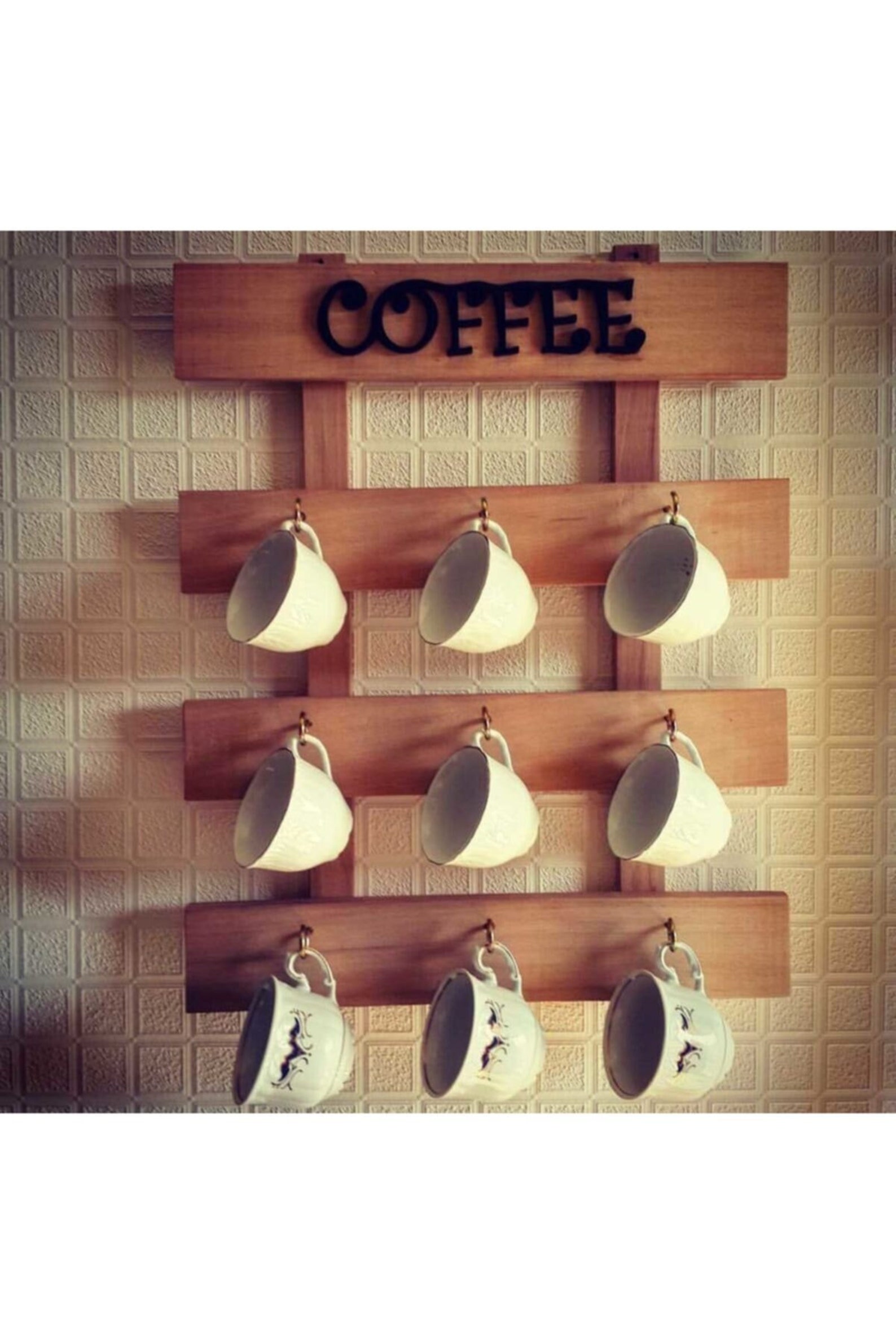 Porte-Tasses à Café Mural En Bois Rustique - 4 Cintres - Décoration Cuisine Ou Café