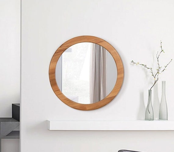 Espejo redondo de madera natural para pared / espejo moderno / para espejo  de baño / espejo de pared circular pasillo / decoración estética de la  habitación / espejo de la sala de estar -  España