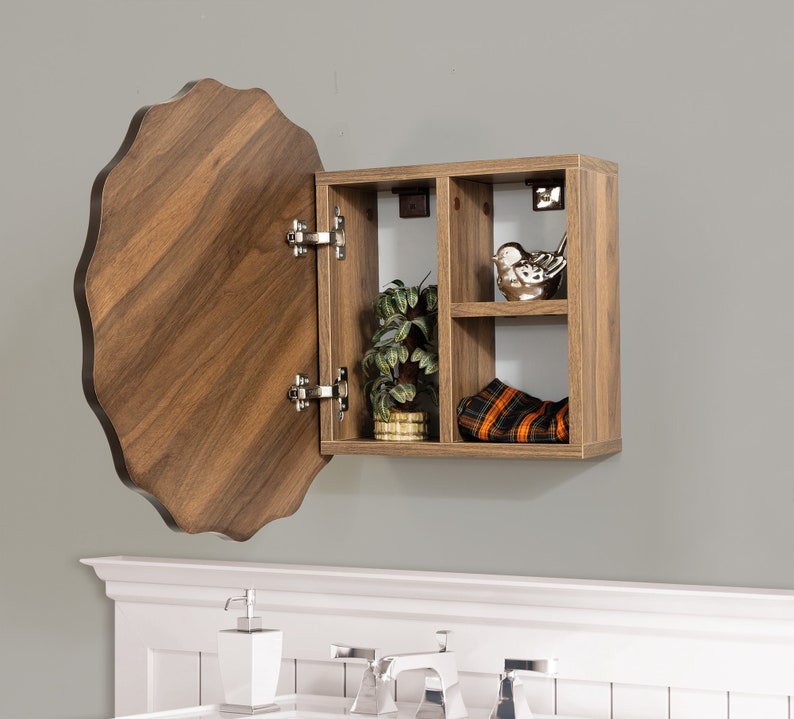 Round Mirror With Bathroom Wall Mounted Wood Mirror Etsy