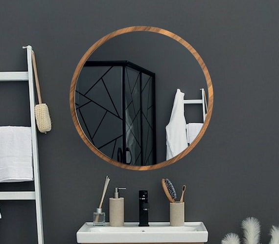 Round Brown Mirror for Wall/ Modern Mirror/for Bathroom - Etsy UK