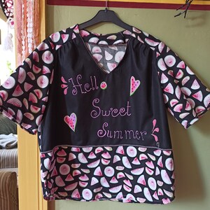 Short-sleeved cotton tunic watermelon fabric size 42