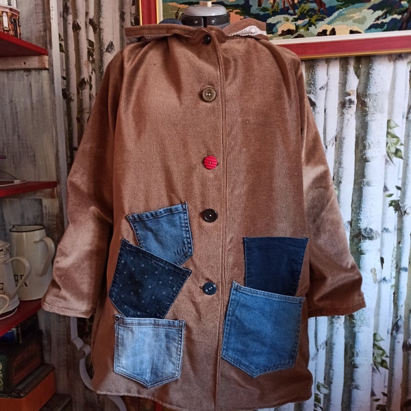 Manteau oversize mi-saison femme à capuche en tissus recyclés taille L