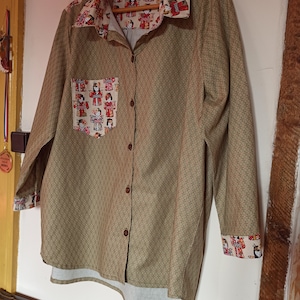 Loose women&#39;s shirt, cotton, long sleeves, &quot;little geishas&quot; Size XL