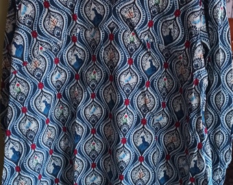 Tuniquef femme XL en coton motif paon longue et ample manches longues