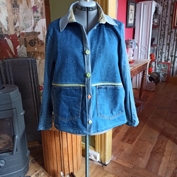 Veste en jeans femme en tissus récupérés recyclés taille XL