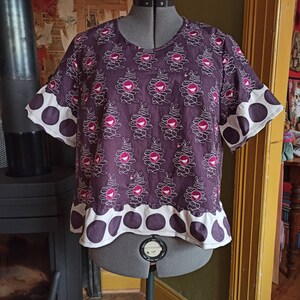 Woman tunic, ruffled, short sleeves, cotton, size 42 or L