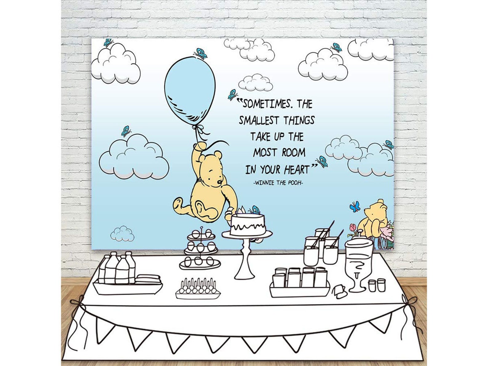 Classic Winnie the Pooh Backdrop Baby Shower 7x5 Light Blue Etsy