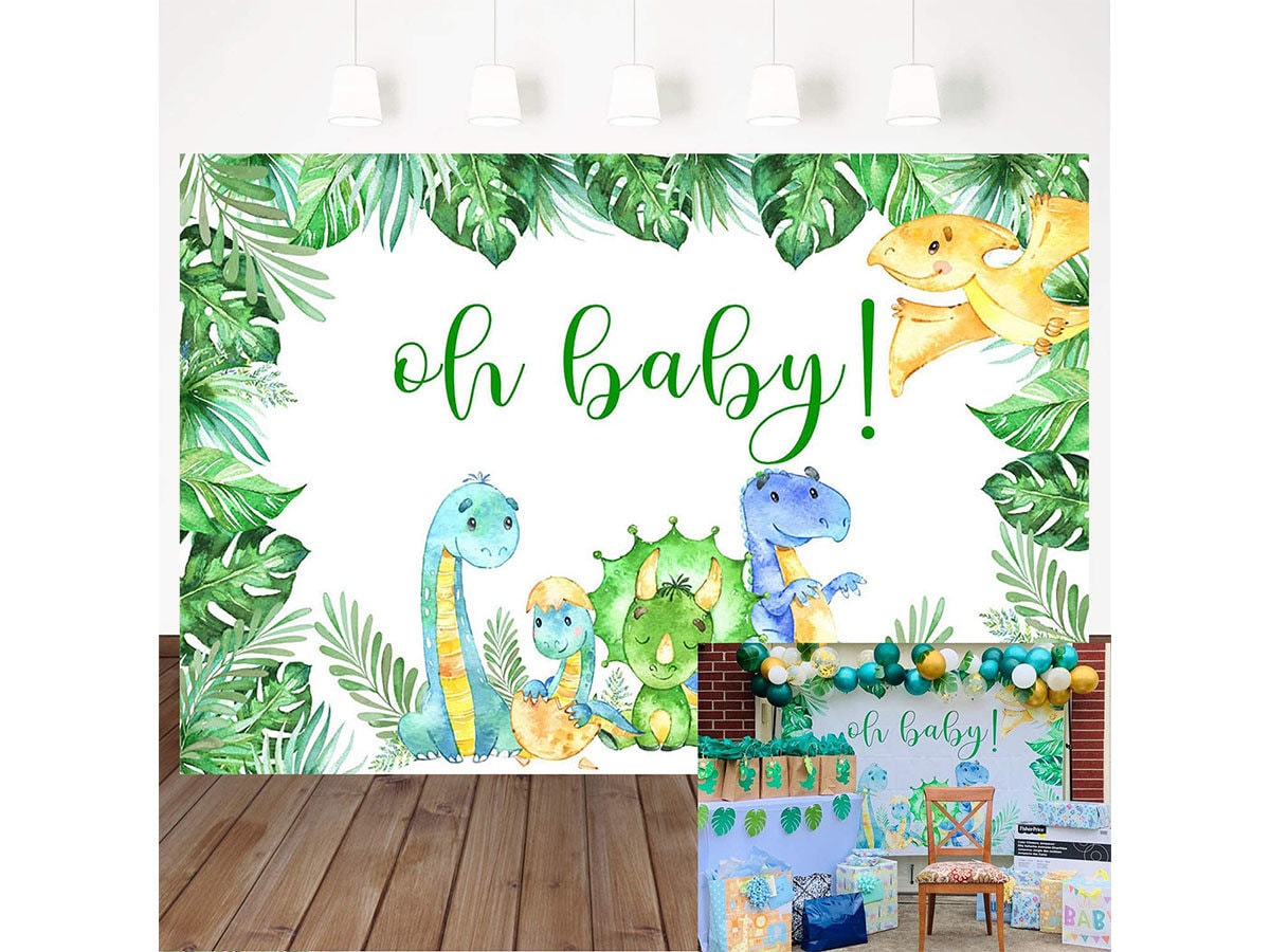 Mocsicka Dinosaur Baby Shower Backdrop Safari Jungle Green