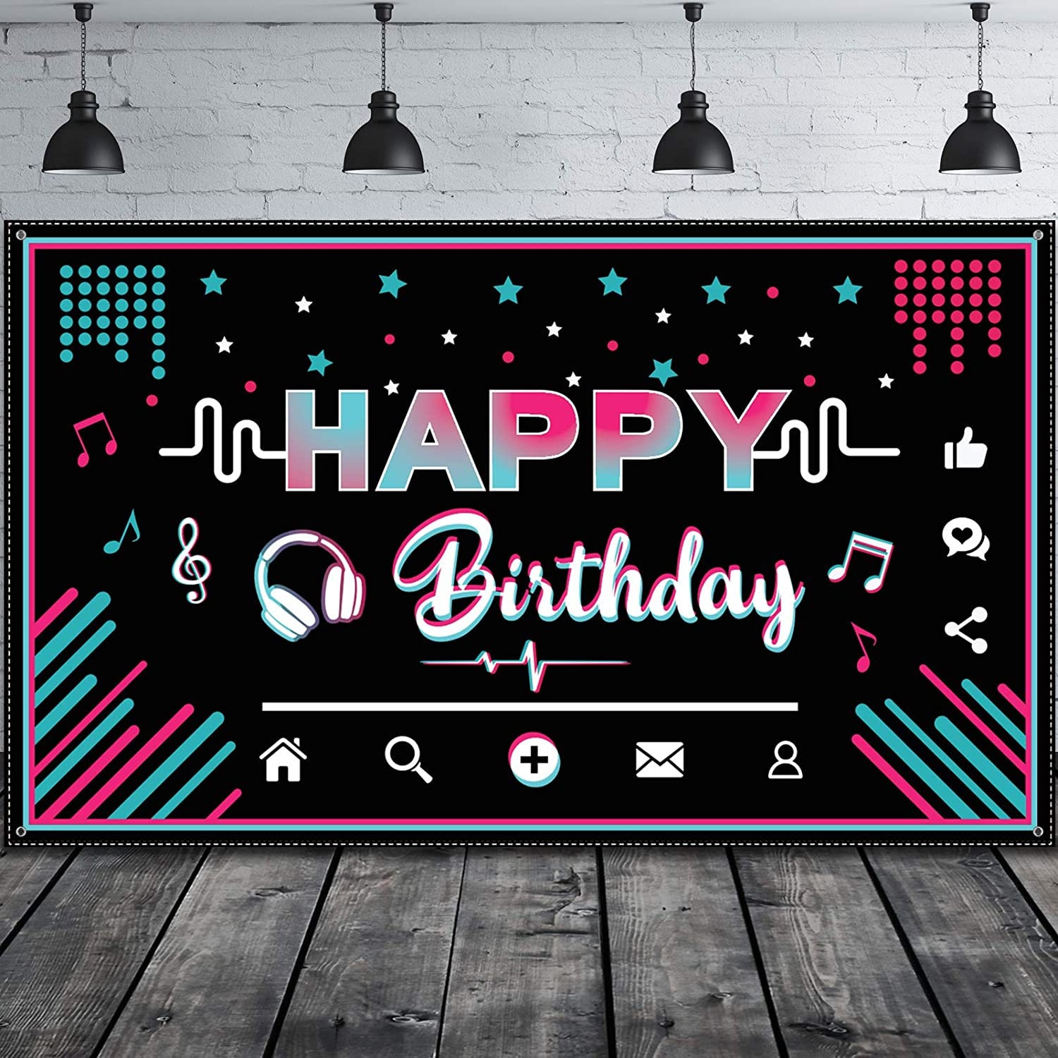 Happy Birthday Backdrop Large Fabric Music Party Background | Etsy
