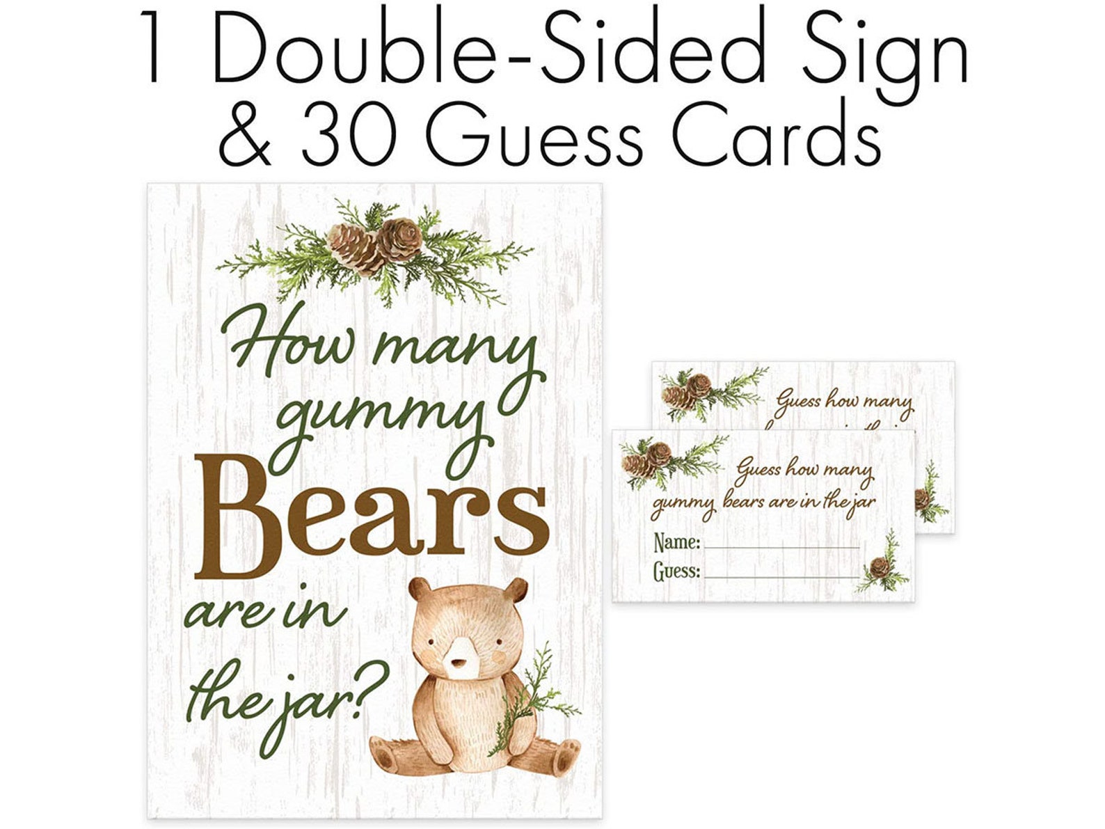 Guess How Many Gummy Bears Woodland Baby Shower Game Sign | Etsy