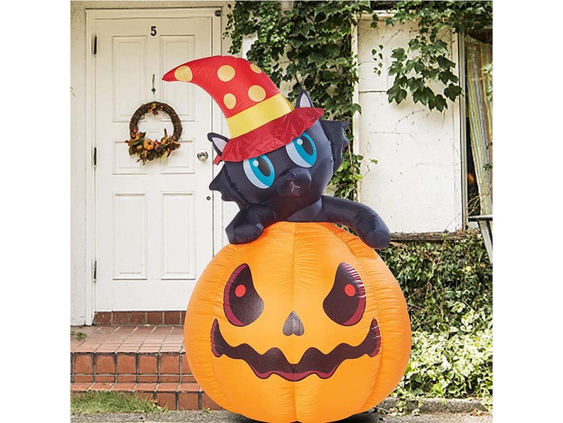 6 Ft Halloween Lighted Decorations Inflatables Pumpkin Cat Etsy