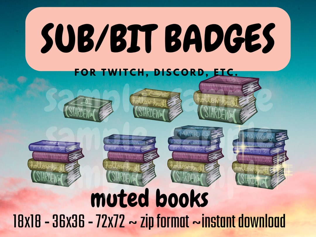 Muted Book Stack Sub/bit Badges for Twitch Cozy Bookish Etsy