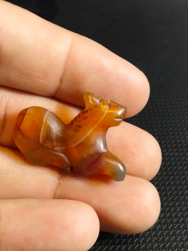 Amazing Very old ! Ancient Roman Carnelian Carved Leaping horse Bead Pendant