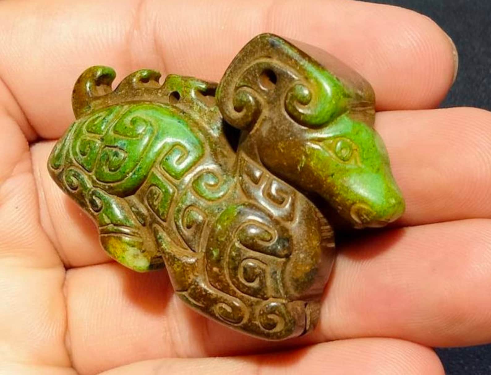 Antique Chinese Old Green Jade Carved RECUMBENT SHANG DYNASTY Etsy