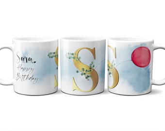 Personalized Initial Coffee Mug, Birthday Gift