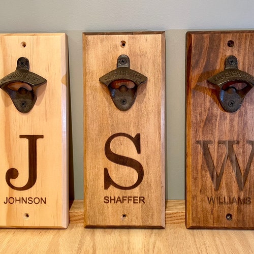 Wall Mountable Wood Bottle Opener With Cap Catch Etsy