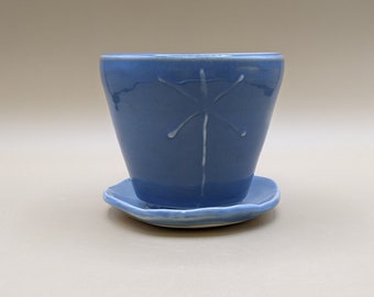 Artisan 4" Ceramic Planter with Drainage Hole & Drip Tray - 3.5"H - Handmade - Wheel Thrown - Studio Pottery - Stoneware Clay