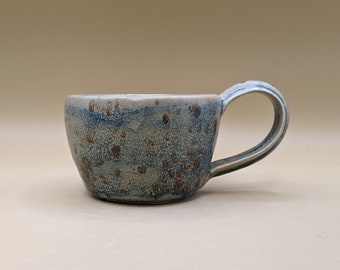 Artisan Wheel Thrown Mug - Blue / Beige / Brown Matte Glazes - Handmade - holds 8 ounces - Studio Pottery