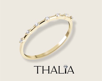 14K Gold Diamond Wedding Band, Eternity Stacking Ring