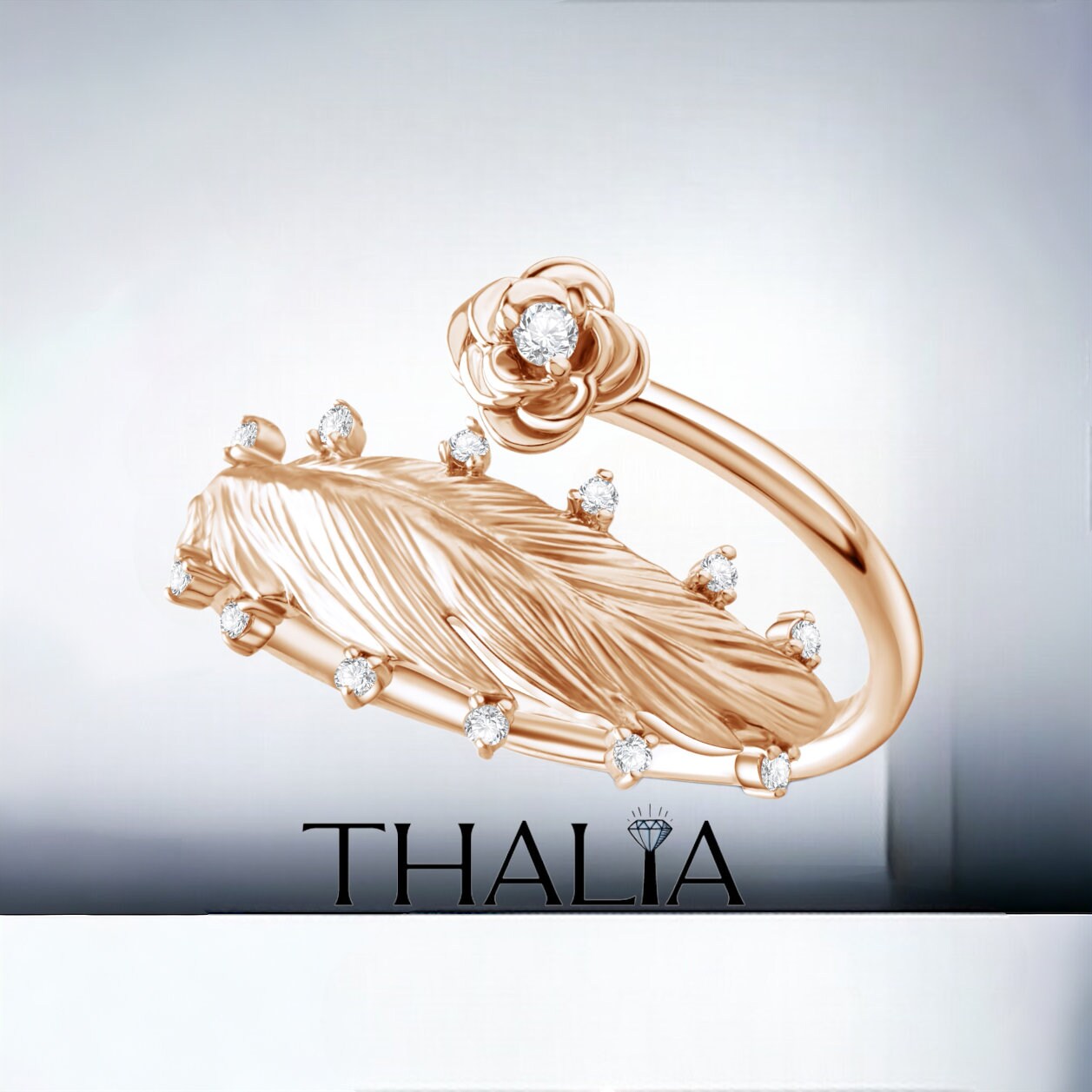 Feather Ring,14K Solid Gold Feather Ring,Diamond Feather Ring,Diamond Ring,Solid Gold Ring,Delicate Ring,Dainty Gold Ring,Mother's Day