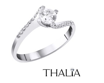 Anillo solitario de oro blanco de 14 quilates con diamante de 0,31 ct, ideal para bodas.