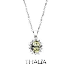 14 K Gold Natural Green Sapphire Necklace .14k Oval Green Sapphire with Surrounding Diamonds Pendant, Genuine Sapphire Necklace,mothers day