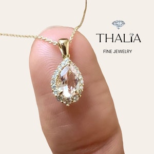 Morganite  Necklace,14K-Gold Natural Morganite Diamond pendant,Natural Morganite Diamond Necklace,Valentines Day Gift for her