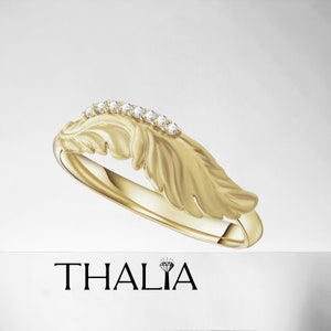 Feather Ring,14K Solid Gold Feather Ring,Diamond Feather Ring,Diamond Ring,Solid Gold Ring,Delicate Ring,Dainty Gold Ring,Mother&#39;s Day Ring