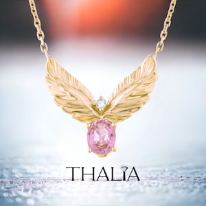 Sapphire Necklace,Sapphire Feather Necklace  14k Gold / Minimalist Sapphire Necklace / Diamond Necklace/Pink Sapphire Necklace / for her