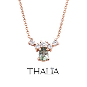 Green Sapphire Necklace,14K Gold Teardrop Green Sapphire Cluster Necklace,for her mothers day gift
