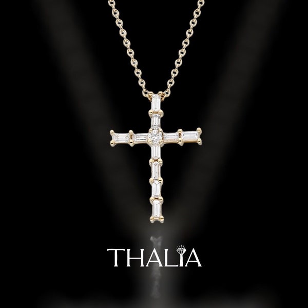 Diamond Cross Necklace Etsy