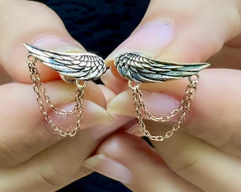 Pendientes colgantes de ala en oro de 14 quilates, joyería fina