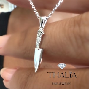Diamond minimalist Knife Necklace,14K Solid  Gold mini knife Necklace,Knife Charm Necklace, Sword Pendant Necklace,Hancraft Knife Necklace