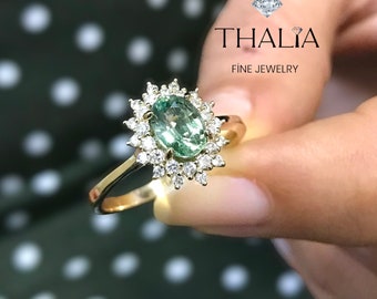 18K Green Sapphire and Diamond Ring