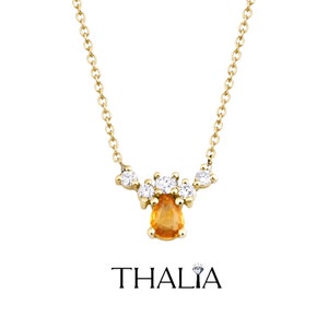 Yellow Sapphire Ring,14KGold Diamond and Yellow Sapphire Necklace,Teardrop Yellow Sapphire Cluster Necklace,Birthstone Necklace,for her