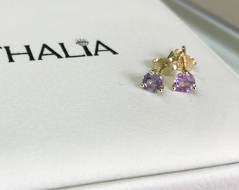 Pink Sapphire Earring,14K Gold Sapphire Earring,Sapphire Stud Earrings,Solid Gold Earrings,for her