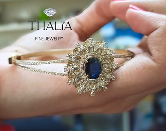 Sapphire Bracelet,14K Solid Gold Diamond Bracelet,Genuine Sapphire Bracelet,Diamond Sapphire Bracelet,Solid Gold Sapphire Bracelet,baguette