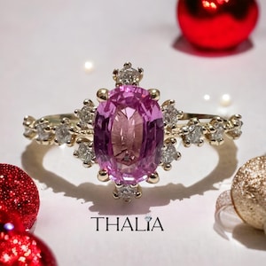 Pink Sapphire Ring, 14k Diamond and Sapphire Engagement Ring, Natural Pink Sapphire Promise Ring, Gold Birthstone Ring, Gifts For Her