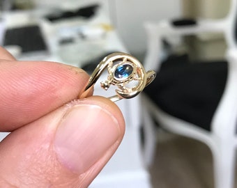Sea Turtle Ring,14K Gold, Teal Sapphire Turtle Ring,Dainty Turtle  Ring,Tortoise Ring,Gold Turtle Ring,Small Turtle Ring,Sapphire Ring,for