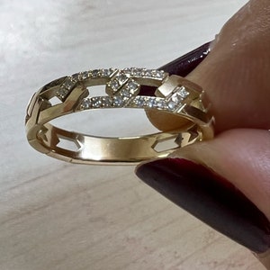 Diamant Hochzeit Ring, 14K Diamant Gold Ehering, Gelbgold Ehering, Solid Gold stapelbar Kettenring, täglich