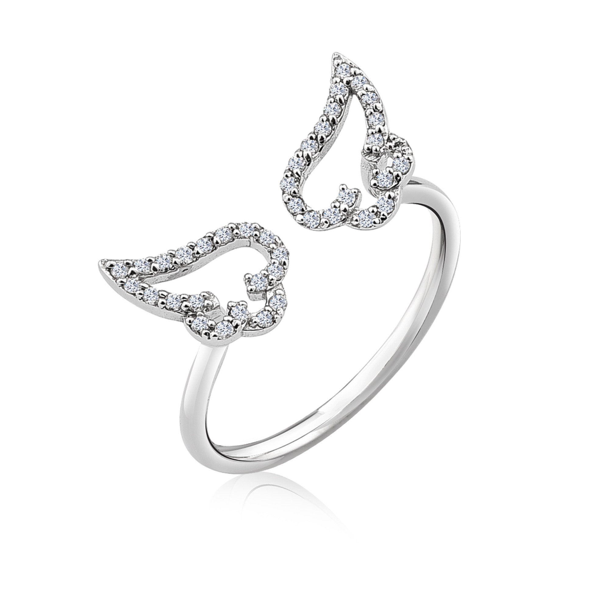 14K Angel Wing Diamond Open RingDual Angle Wing Etsy