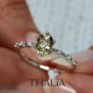 Green Tourmaline Ring,14k-Gold Green Tourmaline and Diamond Ring,  Minimalist Tourmaline Gold Ring, Stackable Gold Ring,Diamond Women Ring