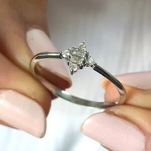 Diamond Ring, 14k Dainty Diamond Ring, Minimalist Diamond Ring, Promise Ring, Delicate Diamond Ring, Stackable Solid Gold Band Diamond Ring