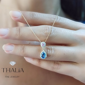 Natural Sapphire Necklace,14K Gold Pink Sapphire Necklace,Genuine Diamond Pendant,Dainty Sapphire Necklace,September Birthstone,f