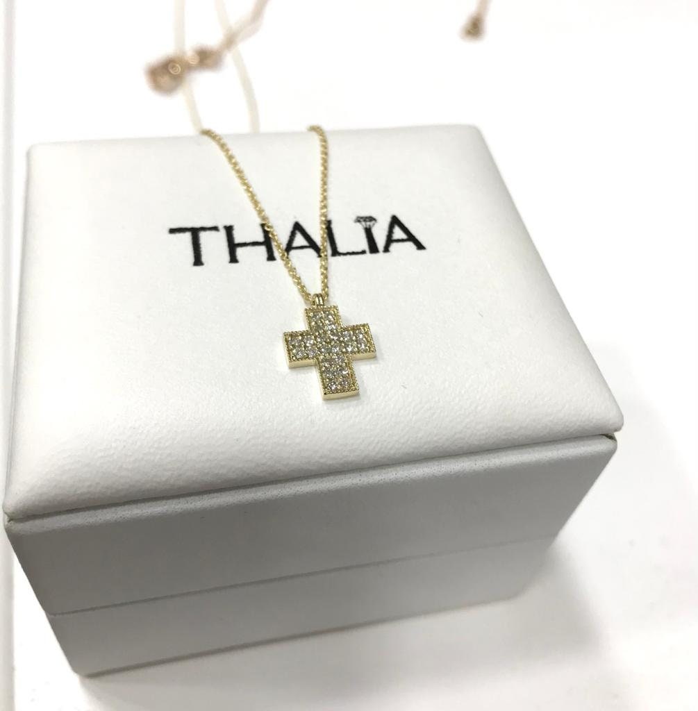 Collana Religiosa Animas Jewels Ciondolo Croce Moissanite 1/4 Carati – Oro Giallo 14k
